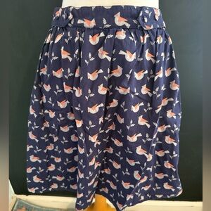 Mata Traders Navy A-Line Skirt with Bird Pattern size small 100% cotton